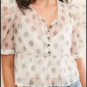 By Anthropologie Puff Sleeve Henley Blouse